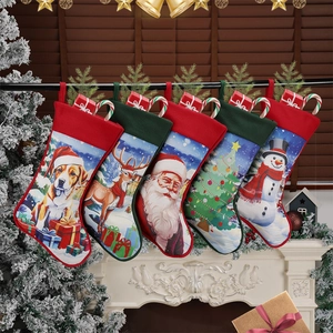 Christmas Stockings Polyester Cartoon Pattern Fireplace Hanging Gift Bags Holiday Tree Ornaments Cute Decorations