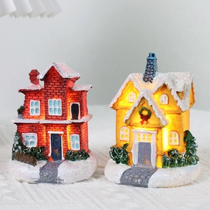 Christmas Luminous Resin Mini House LED Glowing Snow Landscape Cabin Desktop Decoration