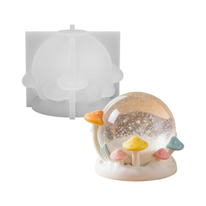 DIY silicone mold for mushroom crystal ball desk ornament with glowing glitter effect
