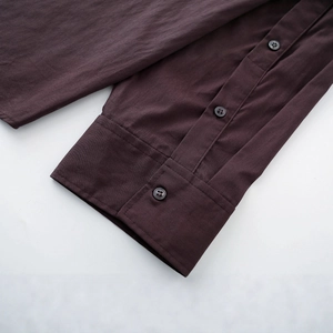 Deep brown cotton long sleeve scarf poplin shirt with premium button cuff details