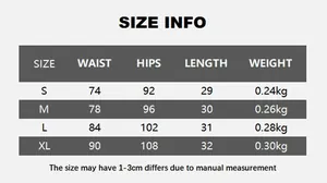 Detailed size chart for PU leather mini skirt showing waist, hips, and length measurements
