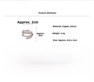 Macro view showing dimensions and weight of multi-layer crisscross cubic zirconia ring