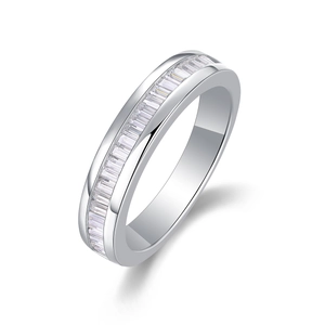 Minimalist S925 sterling silver band ring featuring rectangular zircon stones at 45-degree angle