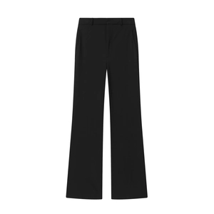 Pantalon de tailleur noir pour femme avec coupe droite, passants de ceinture et boutons