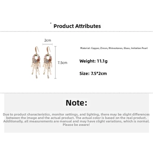 Detailed view of long rose gold tassel earrings with colorful beads and zircon accents