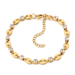Gold plated pig nose chain bracelet with claw set rhinestones and adjustable link chain
