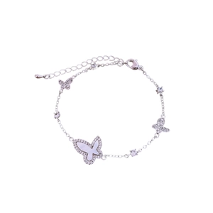 Elegant butterfly bracelet in silver finish with shimmering zircons and mother-of-pearl