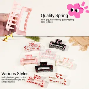 Elegant heart pattern hair claw clips set in various colors and minimalist prints