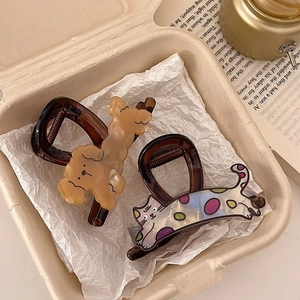 Cute cartoon puppy and spotted cat hair claw clips in warm acetale material for women