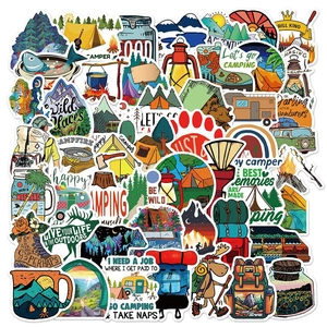 Outdoor Camping Waterproof Stickers PVC Matte Film Adventure Decals For Laptop Luggage Water Bottle Skateboard Decoration