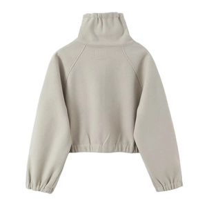 Ensemble haut court à col montant gris clair pour femme avec pantalon en tissu doux et chaud