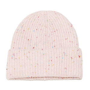 Bonnet en tricot côtelé rose avec fils confettis colorés pour l'automne-hiver