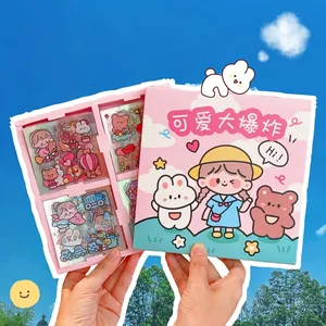Pink boxed set of 100 cute cartoon stickers for planners with four themed compartments