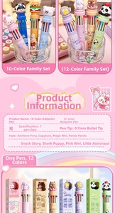 Detail view of cartoon 10-color retractable ballpoint pen with 0.7mm tip and cute topper