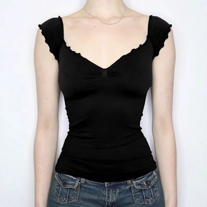 Sexy Backless Tank Top Slim Fit V Neck Ruffle Ruched Sleeveless Polyester Spandex Cropped Streetwear Vest For Women