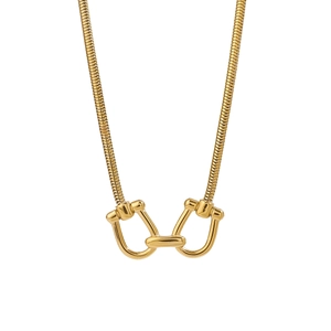 Modern 18k gold stainless steel snake chain necklace with double horseshoe buckle