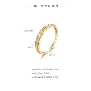 Detailed product information of S925 sterling silver star ring with moissanite accents