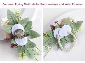Detail of corsage back pin and pearl wristband for western wedding artificial rose flower