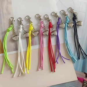 Braided Wax Cord Heart Keychain Tassel Pendant Metal Charm Korean Style Bag Hanging Ornament For Women Girls