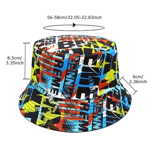 Anime graffiti bucket hat for sun protection, cotton fisherman cap with size chart