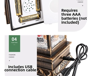 Detailed view of dual power supply showing battery compartment and USB port on vintage lamp