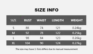 Detailed size chart for blue striped waist-tie shirt dress with bust and length measurements
