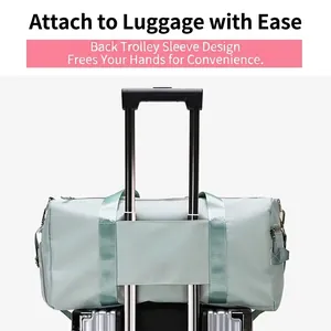 Mint green large yoga travel bag with luggage sleeve and waterproof fabric material