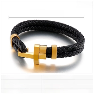 Tableau des tailles détaillé du bracelet en cuir tressé noir avec fermoir doré en acier
