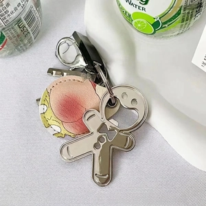 Creative gingerbread man bottle opener keychain with cartoon character design accessory