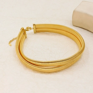 Chic layered gold striped collar necklace with S925 engraved tag and lobster clasp