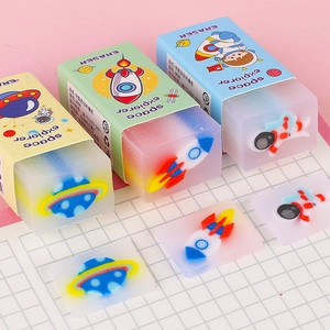 Space-themed sliceable erasers with UFO and astronaut patterns for school kids