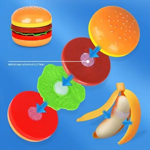 Kids play food toy set with peelable banana and burger featuring repeatable adhesive cutting