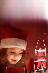 Detail of 90cm Santa Claus climbing a ladder for festive Christmas tree decoration