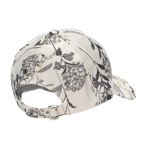 Ethnic floral print baseball cap in beige with adjustable silver buckle back view