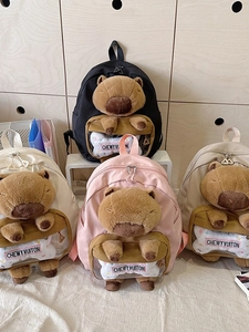 Cute Capybara backpack for women in black white pink and khaki color options