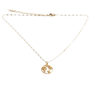 Gold stainless steel necklace featuring a hollow world map pendant on a delicate chain