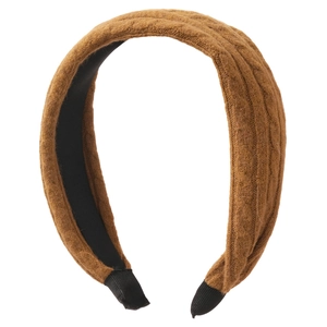 Serre-tête minimaliste en tissu tricoté caramel avec doublure en cuir antidérapant