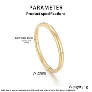 Detailed 2mm golden stainless steel ring specifications and material overview