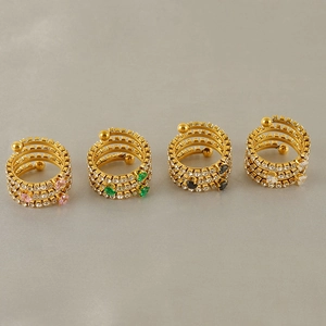 18K gold plated multi-layer spiral rings with zircon inlay in pink, green, white and black