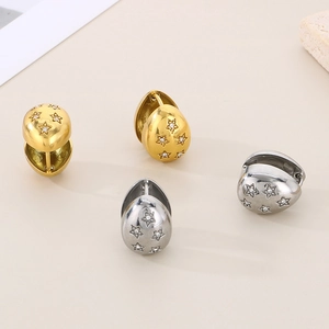 Chic 18K gold and silver teardrop earrings with sparkling star shaped zircon inlays