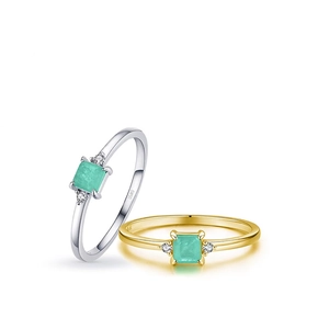S925 sterling silver rings with emerald cut paraiba tourmaline in gold and silver