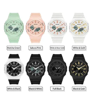Waterproof octagonal digital watch with dual display in multiple colors for students