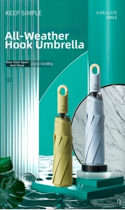 Detail of automatic umbrella with unique ring-hook handle and UV-protection black coating