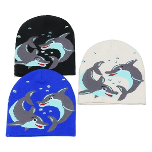 Bonnet En Maille Jacquard Dauphin Acrylique Chaud Hiver Extérieur Dessin Animé Animal Style Doux Pour Femmes Hommes