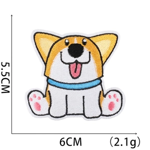 Detailed view of Corgi dog embroidery patch showing dimensions 5.5cm x 6cm and stitching