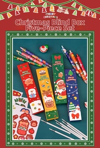 Detailed view of Christmas stationery blind box set with festive pens and stickers