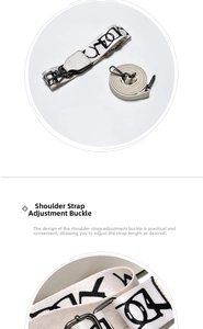 Close-up of adjustable fabric shoulder straps with black metal buckles and spring hooks