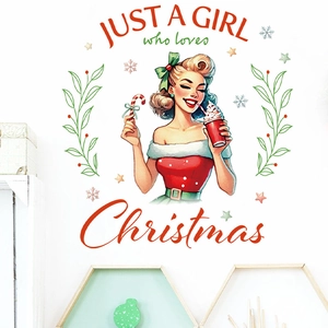 Vintage-Weihnachtsmädchen Wandaufkleber mit dekorativer Just a Girl Weihnachtsschrift