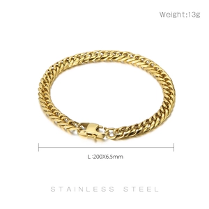 Dimensions détaillées du bracelet gourmette en acier inoxydable plaqué or 18 carats