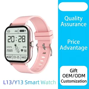 L13 smart watch with pink silicone strap and heart rate tracker in metal frame